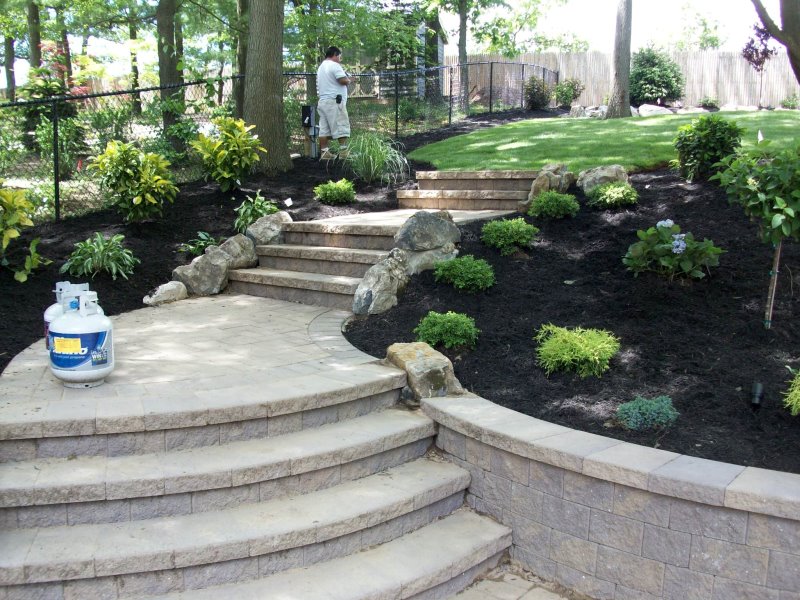 backyard staircase with boulders